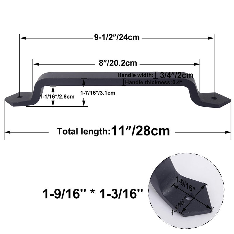 WEBI Rustic Gate Handle:11 Inch Cast Iron Sliding Barn Door Handle,Vintage Long Gate Pull Handle Fence Handle for Outdoor,Garage,Interior,Black,4 Packs - Image 2